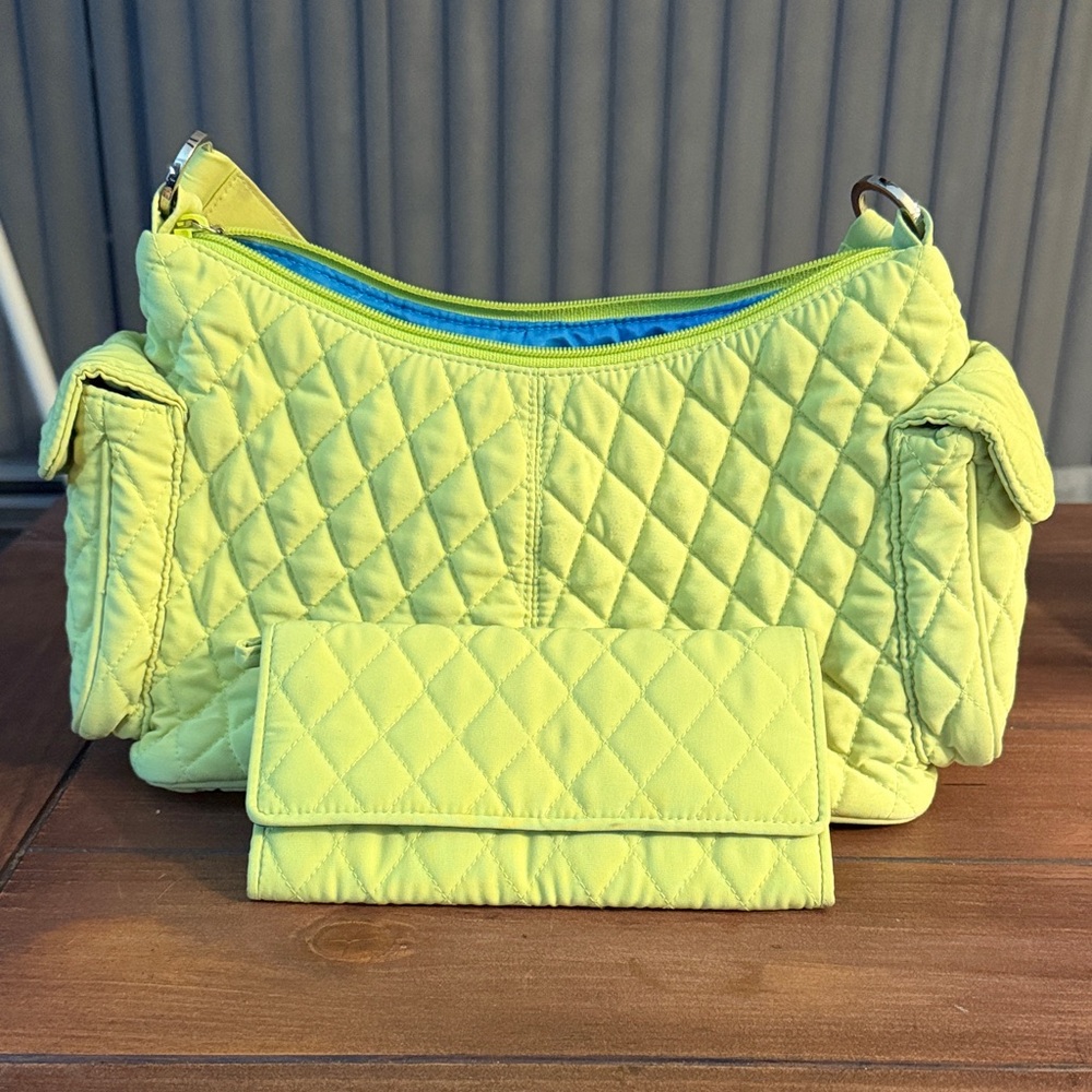 Vera Bradley Quilted Lime Green Shoulder Bag and Wallet